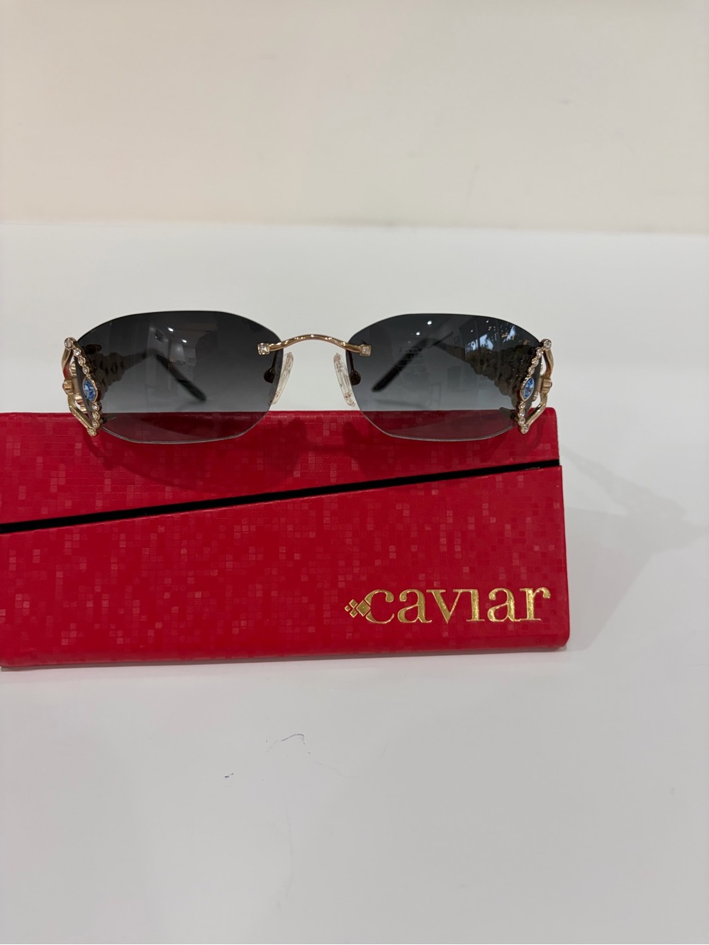Caviar Women's Black Gradient Sunglasses with Multicolor Gem Accents - Picture 2 of 7